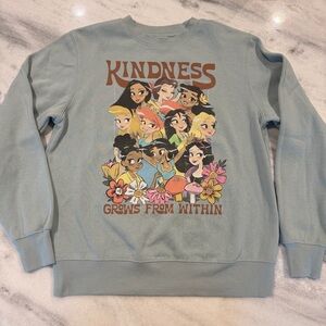 Disney Princess Graphic Crewneck Sweatshirt Adult Sz S “Kindness Grows…” Lt Blue